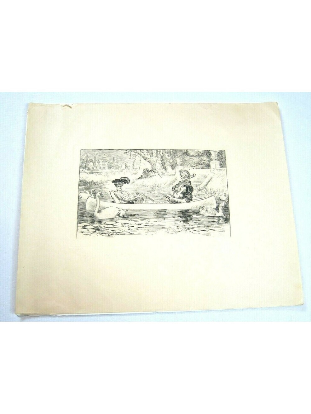 Antique 1904 Charles Dana Gibson Print "Serenade on the Lake"  LARGE 18x22 Life
